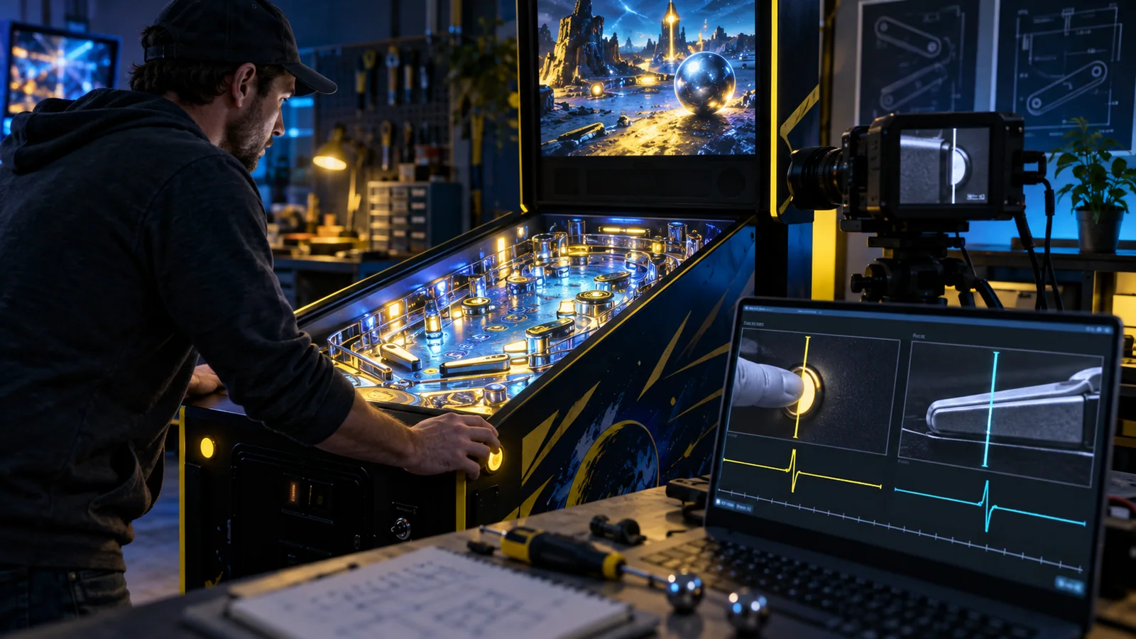 A player measures button-to-flipper response on a 4K virtual cabinet.